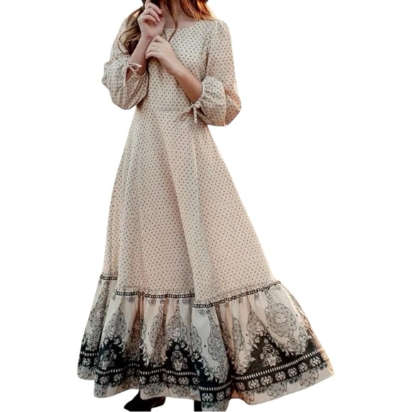 Joyfolie Cream Tiered Gown with Bishop Sleeves MSRP 265.00 Brand New - Picture 4 of 11